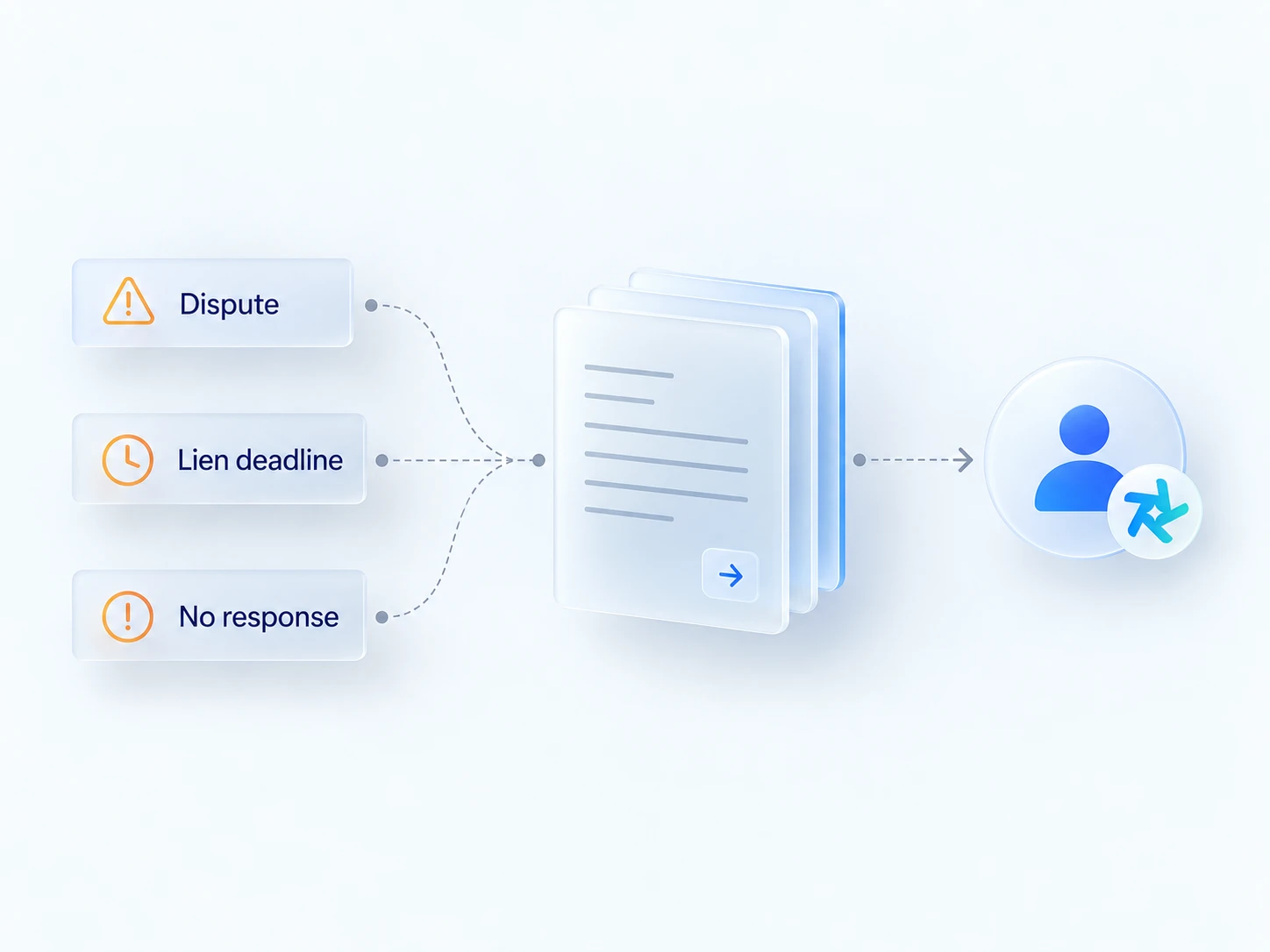 Dispute, lien deadline and no-response signals collected into one briefing for a teammate.